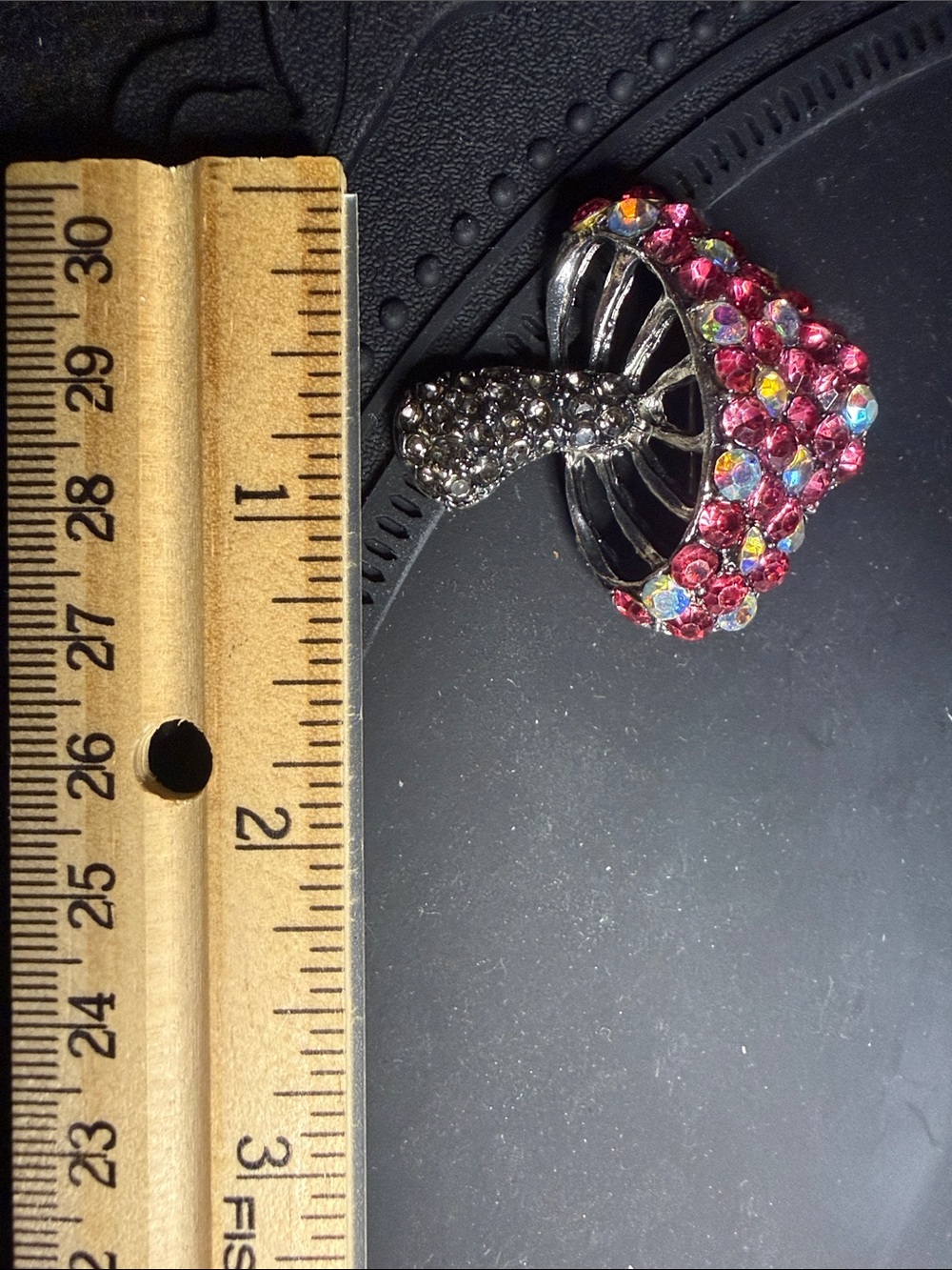 New Fun Mushroom Brooch Iridescent Iridescence aurora borealis AB broach pink - Picture 6 of 6